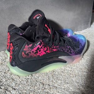 Kids' Air Jordan Nike Zion 3 Black Vivid Purple Barely Volt Solar Red Sneakers 7
